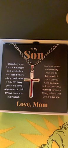 To My Son From Mom, Son Gifts From Mom and Dad, Mother and Son Necklace, Birthday Gift For My Son Graduation Christmas Faith Cross Necklace Present photo review